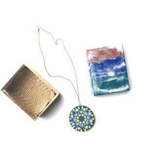 Necklaces with ornaments in pointillism technique, multicolor, jewelry